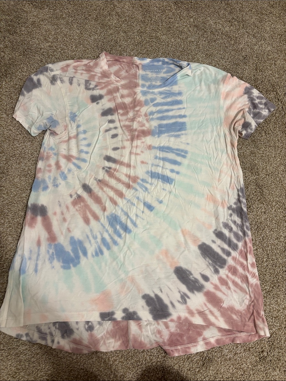 American Eagle Outfitters Pastel Tie-Dye Scoop Neck Tee - Blue, Pink, Gray